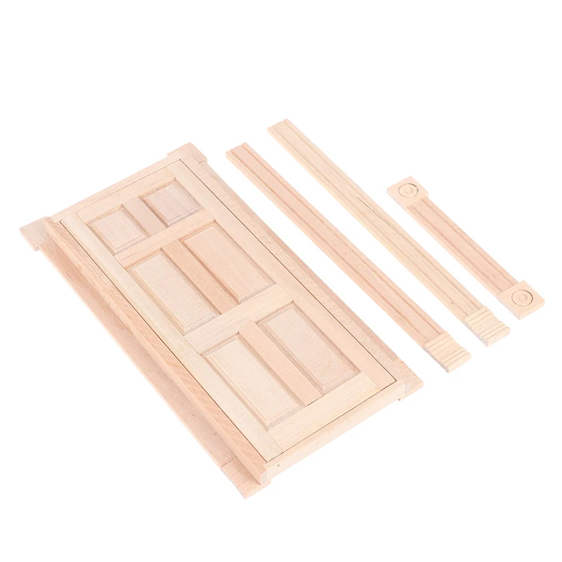 1 Stuks 1/12 Schaal Poppenhuis Miniatuur Houten 4 Panel Deur Met Hardware Voor Kinderen Diy Meubels Speelgoed