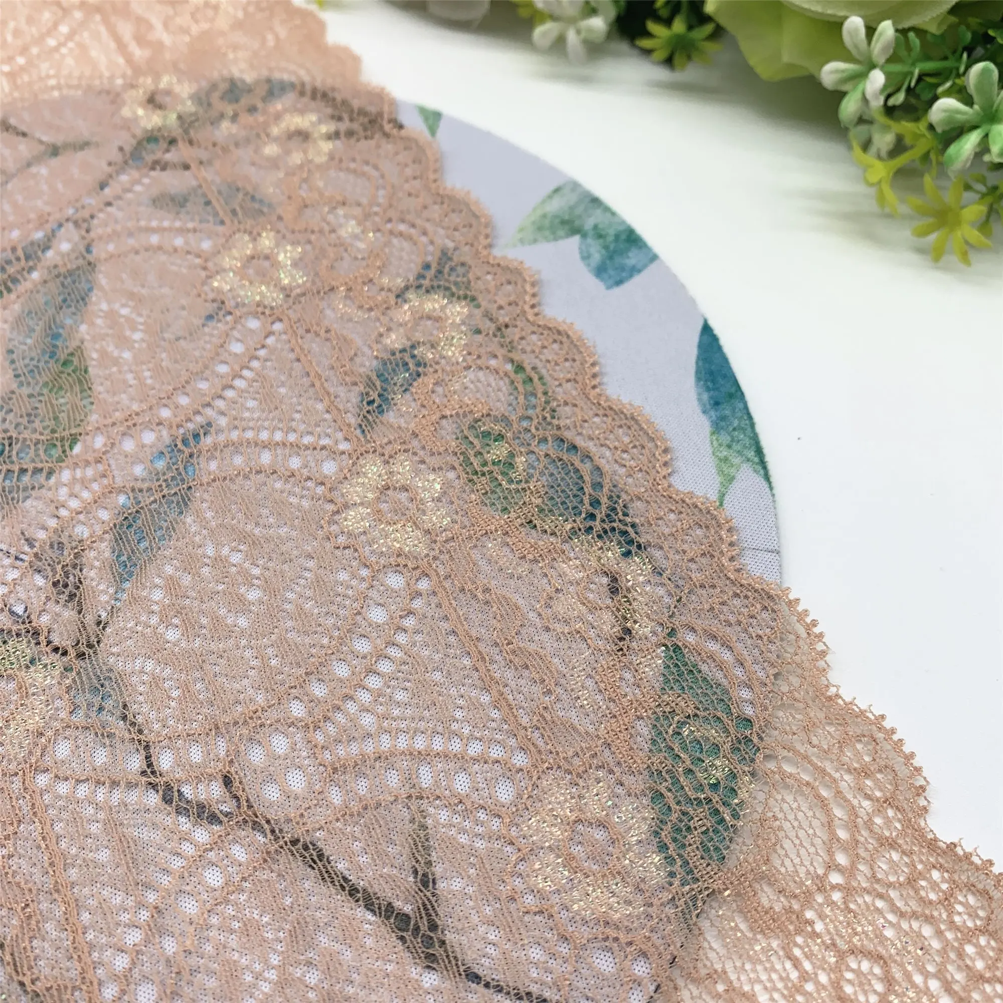 3y/lot Width 14cm Elastic Stretch Lace Trim Shiny Dark Skin Skirt Hem For Dress Sewing Applique Costume Fabric Lace DIY Material