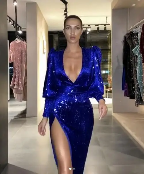 Vestido de noche árabe saudita, Sexy, de manga larga, con lentejuelas, para baile de graduación, Azul Real