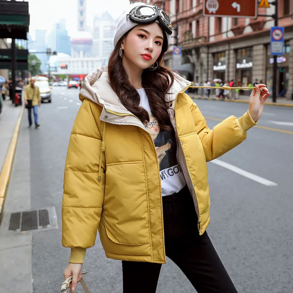 PinkyIsBlack New Short Parka Women 2020 Snow Wear Winter Jacket Women Coats Hooded Ladies Coat Female Thick Cotton Padded Jacket