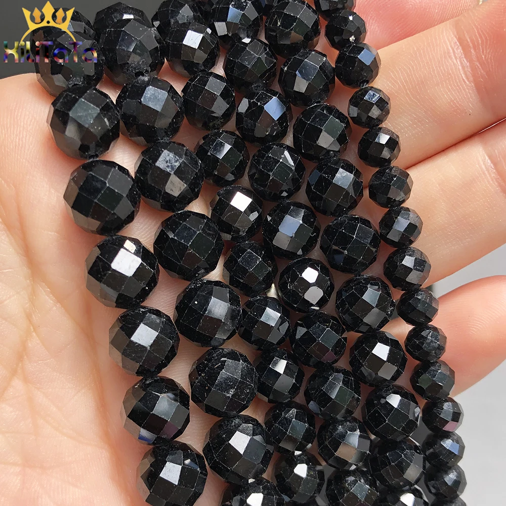 Natural Genuine Black Tourmaline Stone Beads Loose Spacer Beads For Jewelry Making DIY Bracelets Necklaces 15Inches 4/6/8/10mm