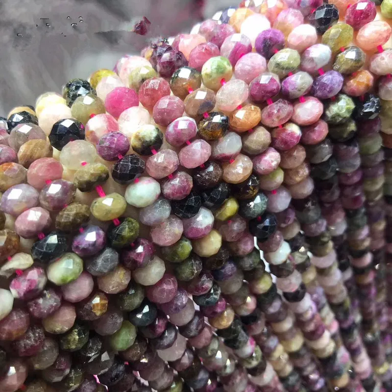 

Tourmaline roundelle faceted 4*6MM 38cm for DIY jewelry making loose beads FPPJ wholesale beads nature