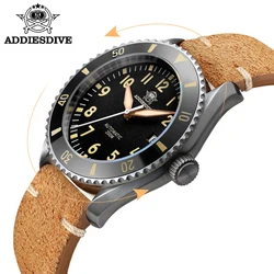 ADDIESDIVE Men's Diver Watch Retro Brown Leather Velvet Band Digital Luminous 20Bar Sapphire Reloj Hombre NH35 Automatic Watch