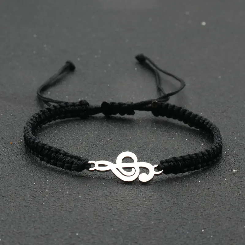 Handmade Braided Rope Bracelet Stainless Steel Musical Note Charm Bracelets for Women Men Couple Friendship Jewelry Friend Gift