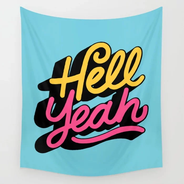 Hell Yeah Typography Tapestry Blue Wall Hanging Tapestries Dorm Wall Art Home Decor Traveling Camping Beach Towel Yoga Mat