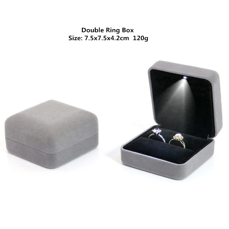 Velvet LED Jewellery Box Wedding Ring Pendant Earring Jewelry Display Packaging Cases with Custom Logo Jewellery Gift Box Cases