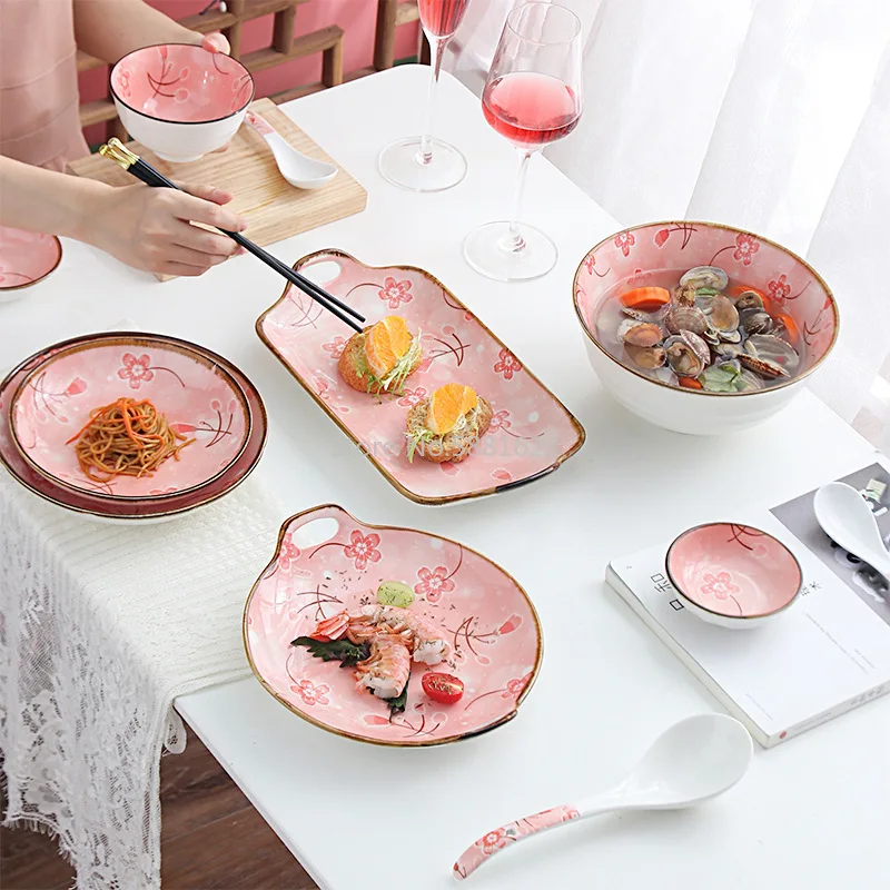 Japanese tableware Xuemei underglaze ceramic tableware bowls and dishes set restaurant household net red tableware