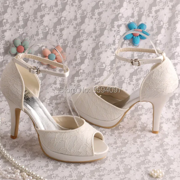 Wedopus Customized Ivory Women Shoes for Wedding Guest High Heeled Female Dress Shoes Lace Sandals 4 Inches