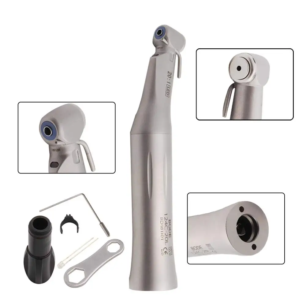 

Dental Low Speed Handpiece 20:1 Reduction Implant Surgery LED Contra Angle Handpiece Self-powered BODE