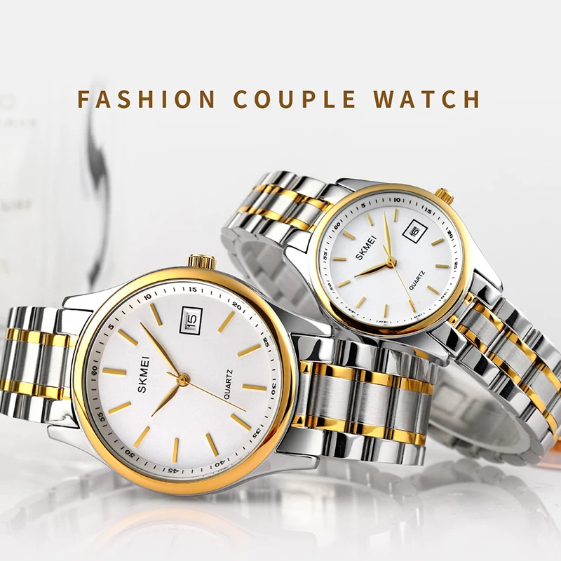 SKMEI Fashion Couple Watches Men Women Gift Set Stainless Steel Clock Fashion His Her Waterproof Quartz Wrist Watches 1692 1693