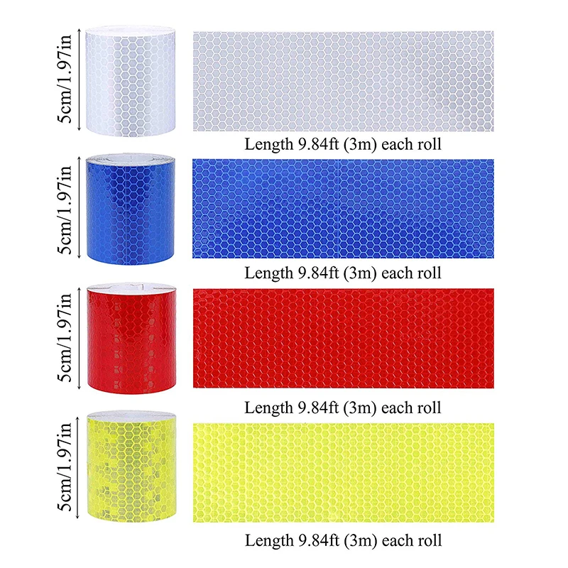 Reflective Sticker Safety Warning Tape High Visibility Self Adhesive Waterproof White Red Yellow Blue Bike Car Stickers