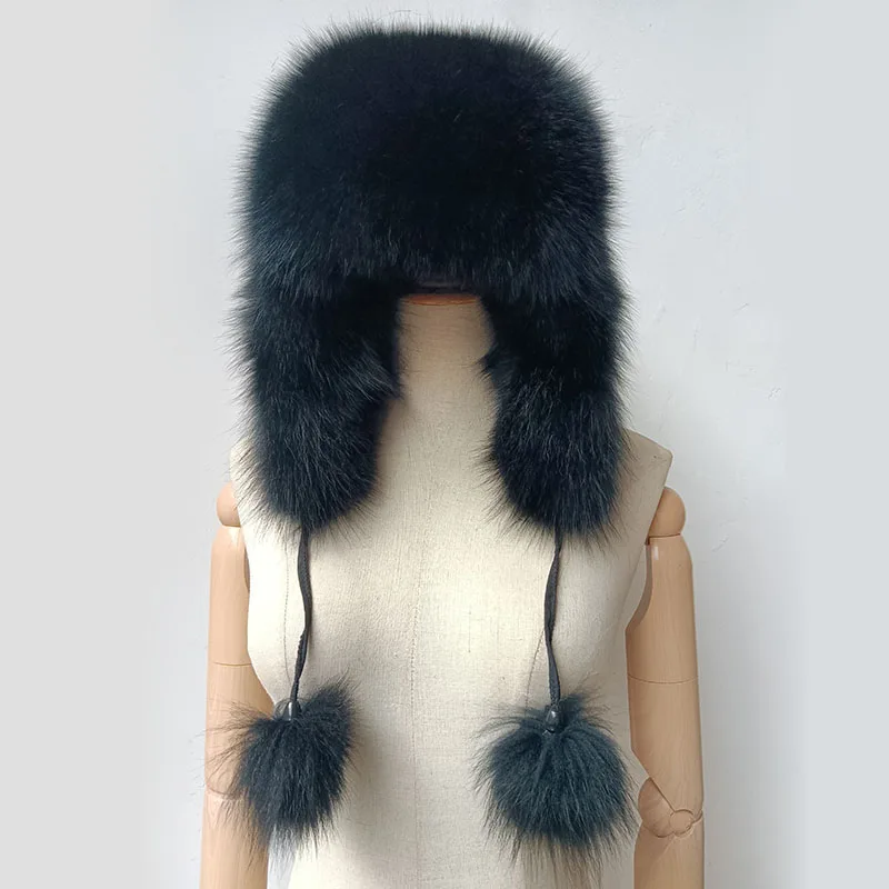 Real Women Fox Fur Hat With earflap Warm Winter Ladies Thick Real Raccoon Fur Hats 2018 New Hot sale Russia Geunine Fox Fur Cap
