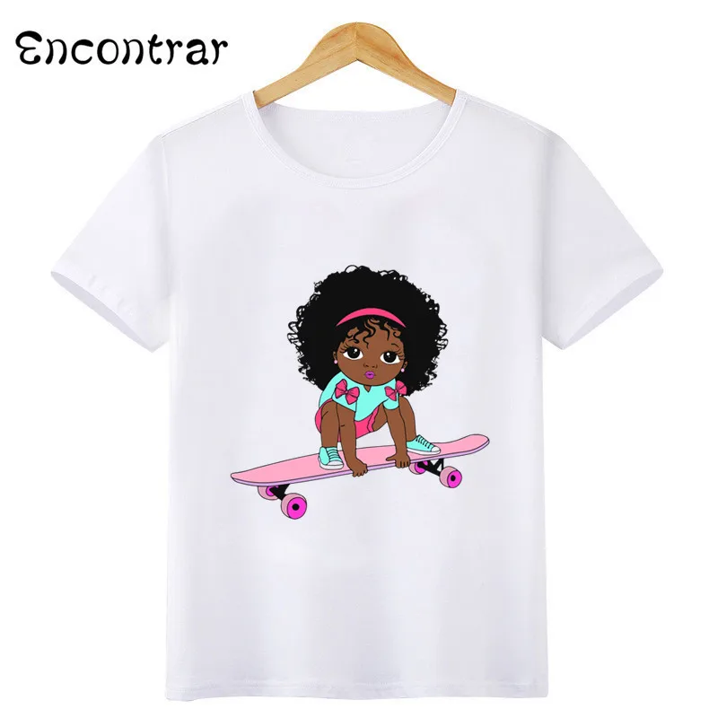 Black Princess Little Melanin Queen Print Girls T shirt Summer Kids Clothes Short Sleeve Kawaii Baby Children T-shirts,HKP5407