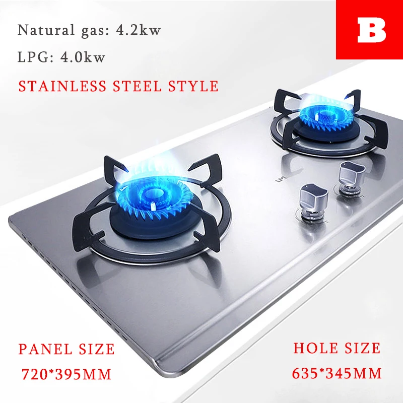 موقد غاز مزدوج العين للمنزل المدمج في الجدول جزءا لا يتجزأ من ثنائي الغرض الفولاذ المقاوم للصدأ قوة نيران عالية وسرعة موقد الطبخ التدفئة