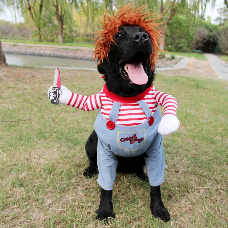 Pet Dog Halloween Costume Novelty Dogs Clothes Holding a Knife Christmas Clothing Funny Pet Cat Party Cosplay Apparel Outfits