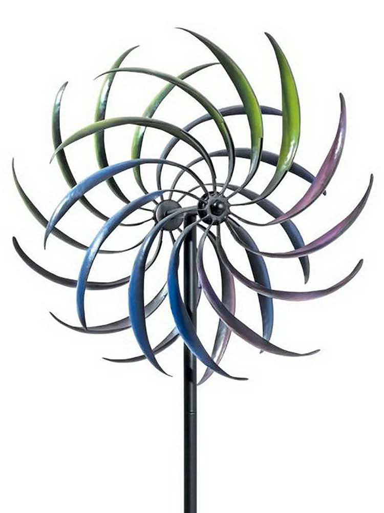 Iron Windmill Colorful Willow Leaves Dual Direction Wind Spinner Garden Decorations There