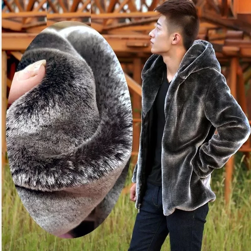 Winter Men Faux Fur Mink Coat Casual Hooded Plush Fluffy Jacket Coat Male Warm Overcoat Plus Size 5xl