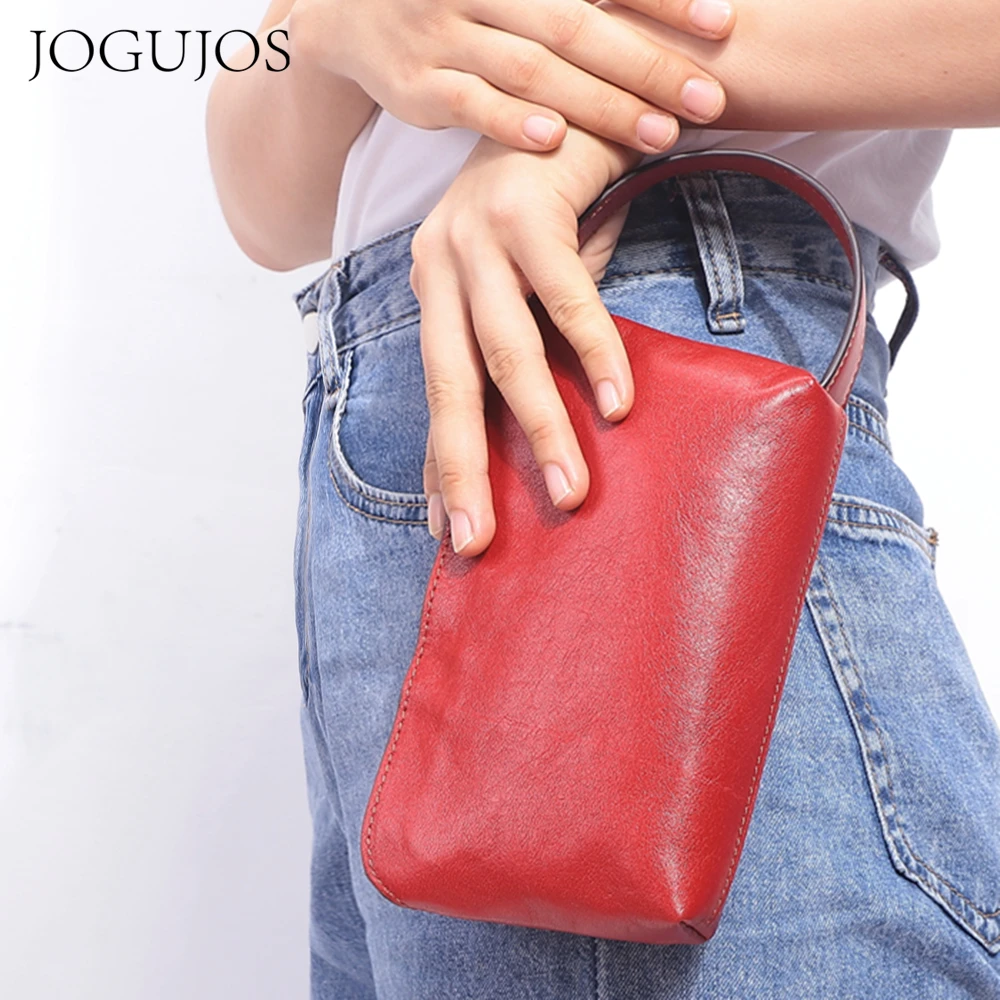 JOGUJOS Fashion Phone Purse Genuine Leather Clutch Women Long Wallets 2021 New Solid Cowhide Top-Handle Bags Ladies Coin Purse