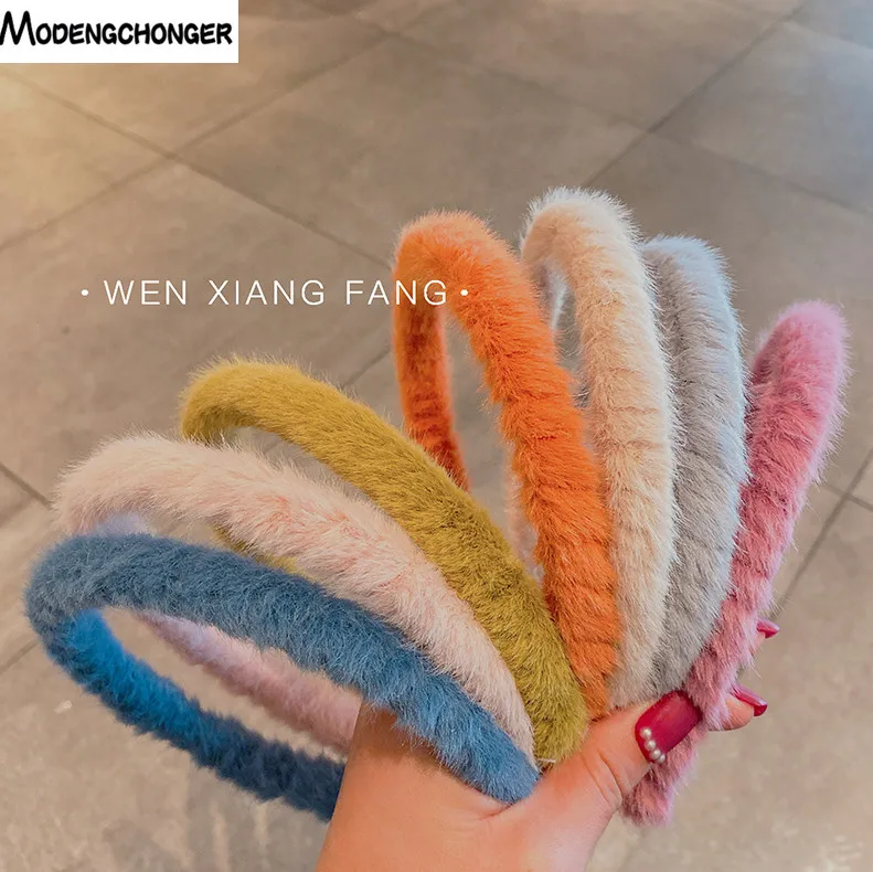 Sweet Hair Bands For Girls Women Warm Imitate Rabbit fur Headband Thicken Plush Wide Hair Hoop Bezel Headwear Hair Accessories