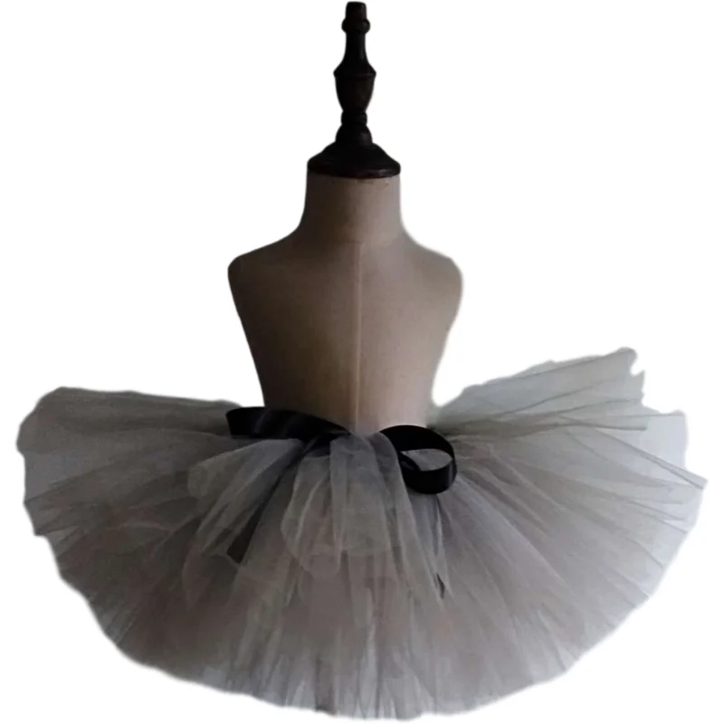 Handmade Girls Fluffy Dance Ballet Tutu Skirt Grey Color Nylon Baby Kids Birthday Party  Costume Tulle Tutu Skirt