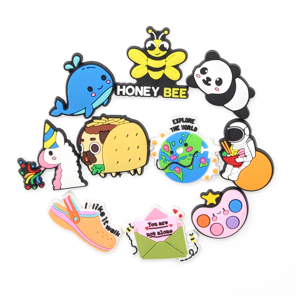 1pcs jibz Cute Cartoon animal shoes charms DIY panda Accessories shoe buckle fit croc clogs Decorations girls kids X-mas gifts