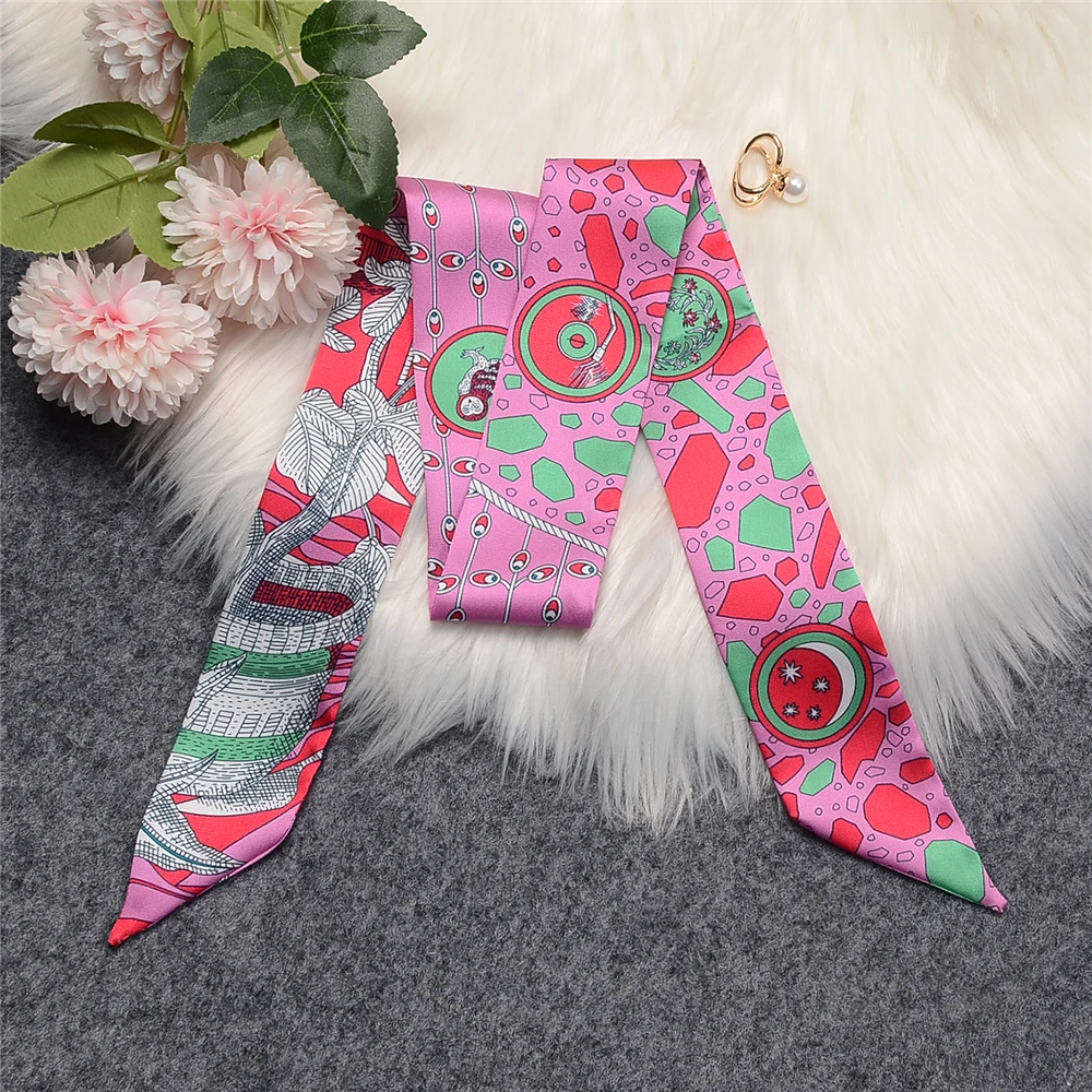 New Luxury Female Knight Owl Brand Scarf Design Women 100% Silk Scarf Fashion Headwear Skinny Bag Hair Scarves Neckerchief