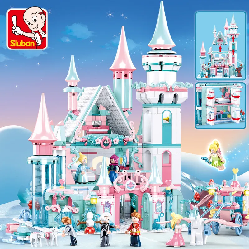 

Princess Snow Queen Elsa Magical Ice Castle Building Blocks Friends Horse Carriage DIY Bricks Figures Toys Girls Christmas Gifts