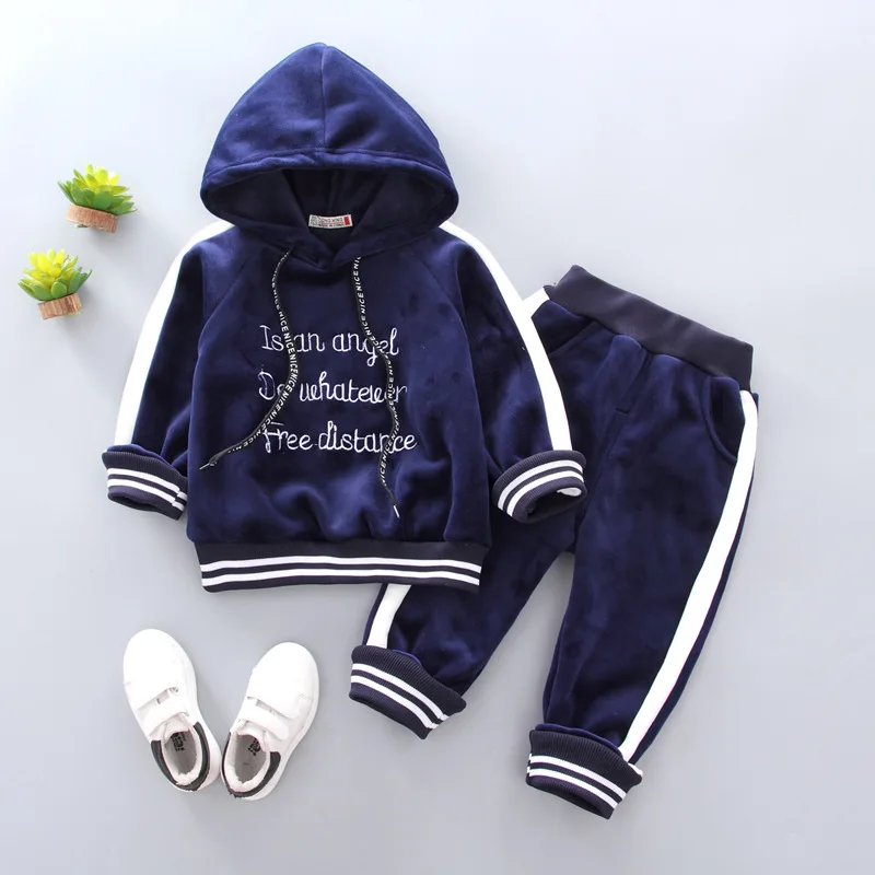 BINIDUCKLING New  Toddler Clothes Set For Girls Boys 18M 2T Fall Hooded Navy Kids Tracksuit Children Clothing Set