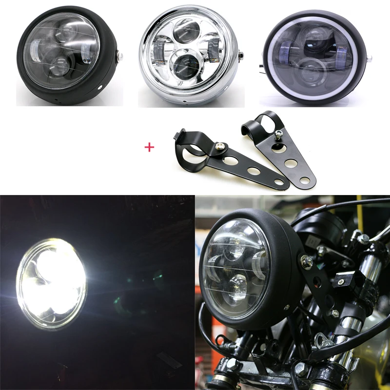 Motorcycle Universal led Scooter Retro Black Headlight LED Front Light Moto DC 12V Headlamp for Honda GS CG Cafe Racer Bobber