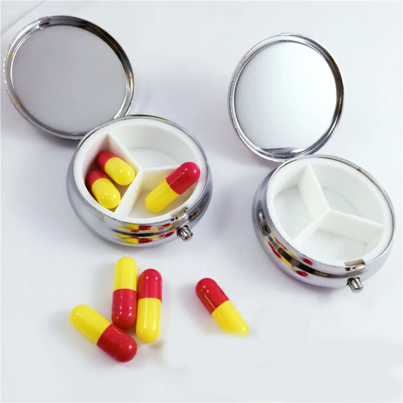 Metal Round Classical flowers Pill Boxes Holder 3 Grids Medicine Case Small Portable Case Container Splitters MR194