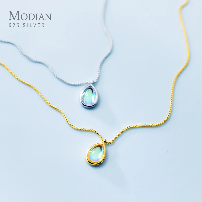 

Modian Original Brand Drop Multicolor Crystal Dazzling Necklace For Women Gold Color 925 Sterling Silver Pendant Fashion Jewelry