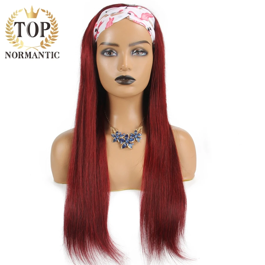 Topnormantic Red Color Brazilian Remy Human Hair Wigs For Women Silky Straight Headband Wig Full Machine Wigs