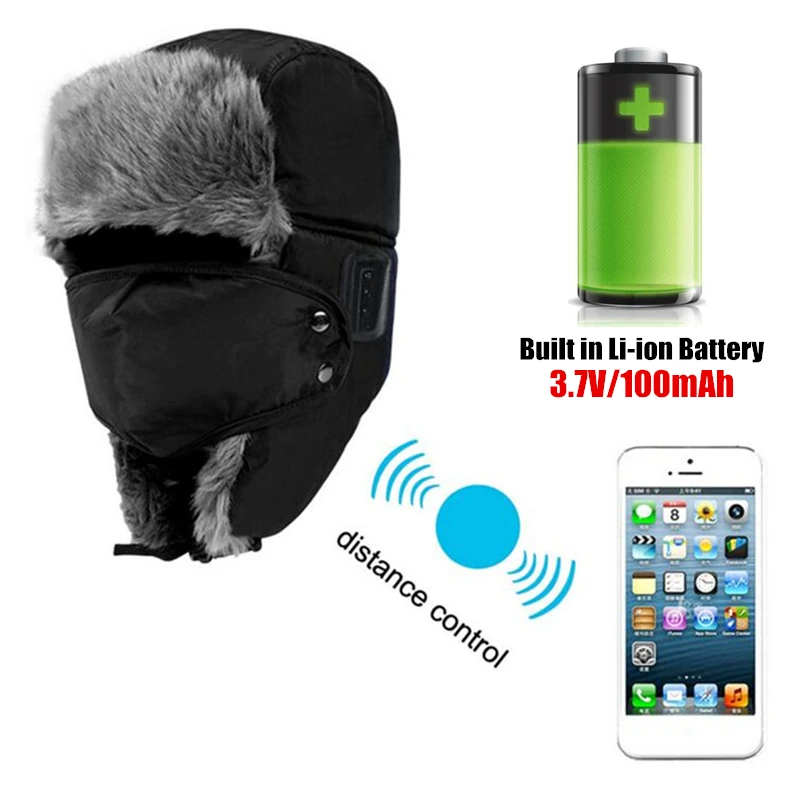 Winter Smart Bluetooth Hat Earphone Cap,Speaker Mic,Thicken Fur,Handfree Headset Bomber Hats,Warmer Face&Ear Outdoor Windproof