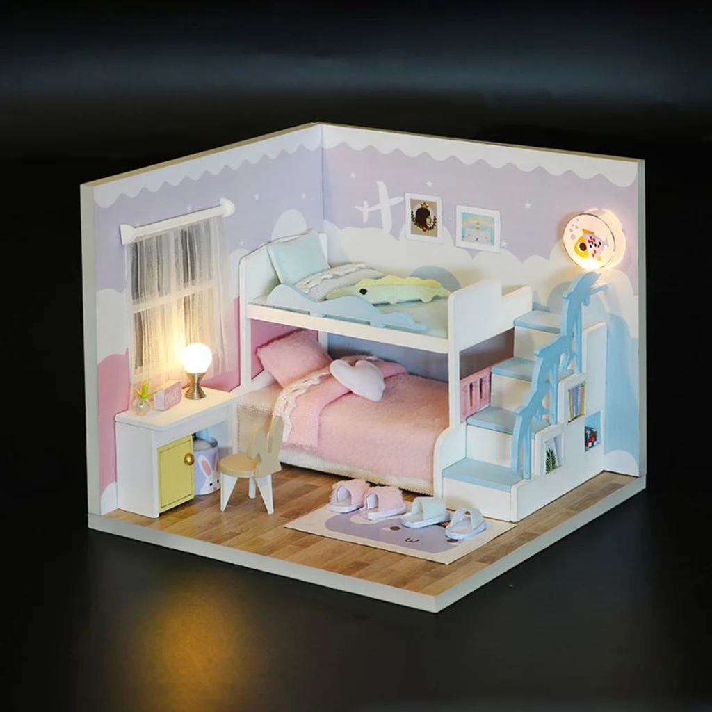 Dollhouse Miniature Play Set, Auto montado, Presente De Natal