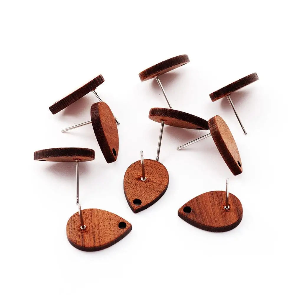 10Pcs Teardrop Shape CoconutBrown Wood Stud Earrings Earstud Findings with Alloy Earrings Pin for Women Girl Jewelry Making