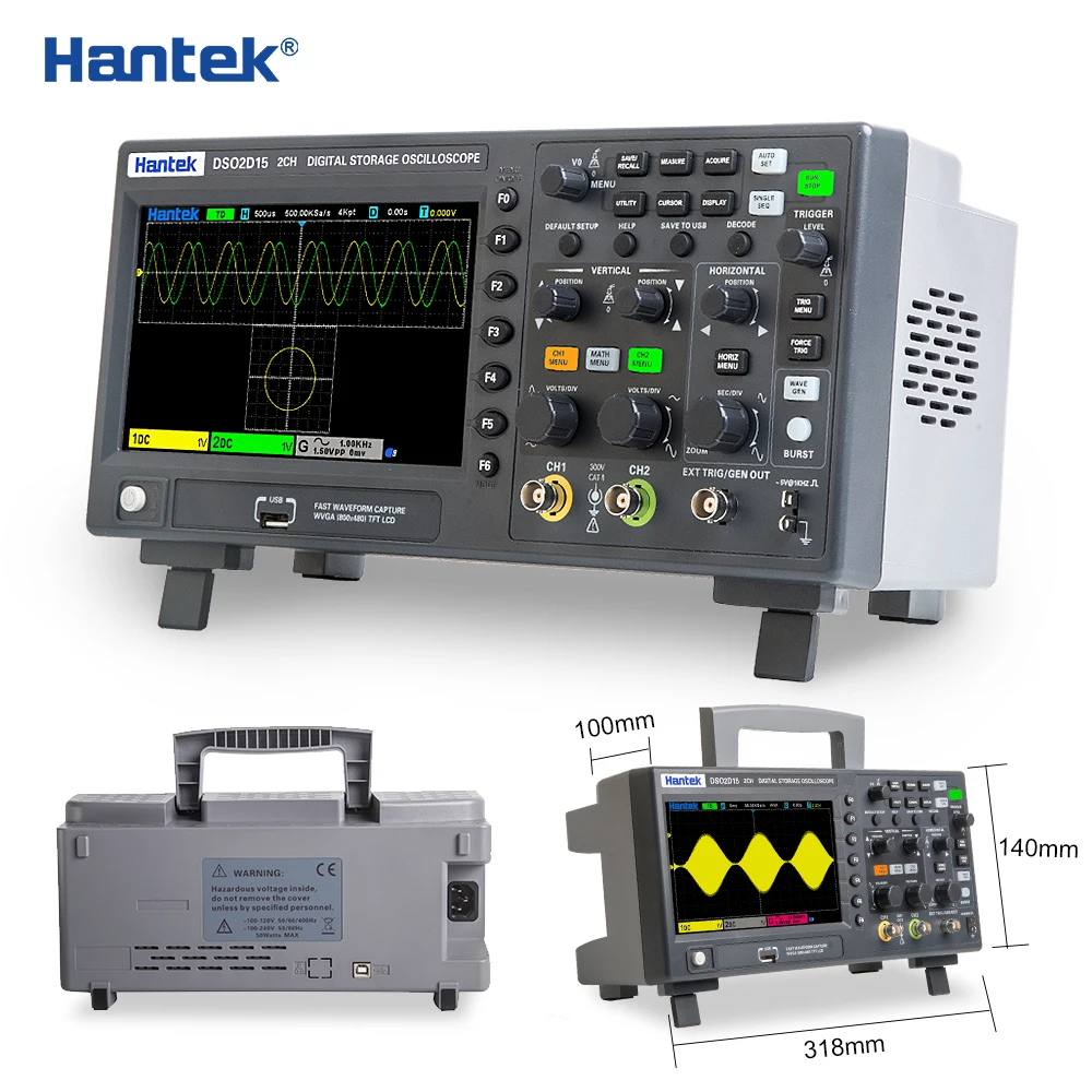 Hantek DSO2C10 DSO2C15 DSO2D10 DSO2D15 Digital Oscilloscope Dual Channel Economical 100MHZ Bandwidth Handheld