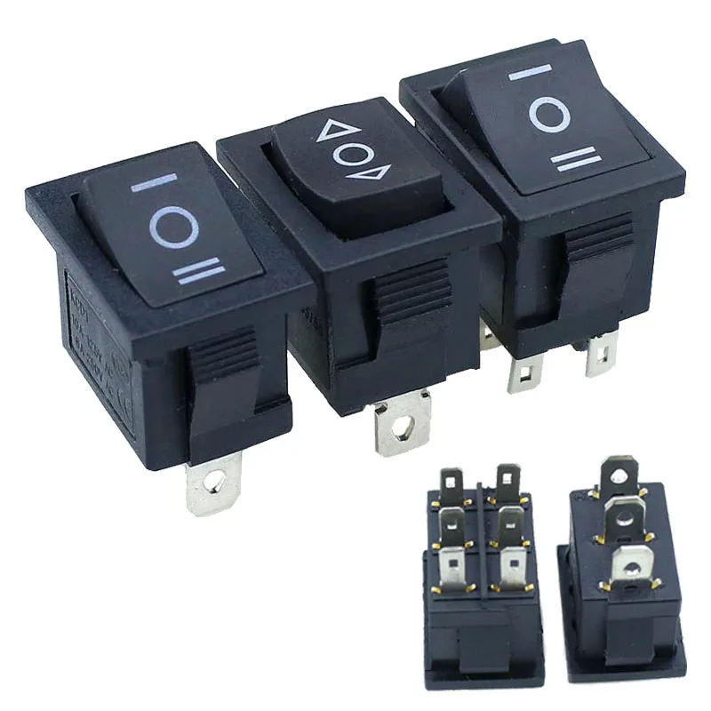 

5PCS KCD1 Mini Black 3 Pin / 6 pin On/Off/On Rocker Switch AC 6A/250V10A/125V