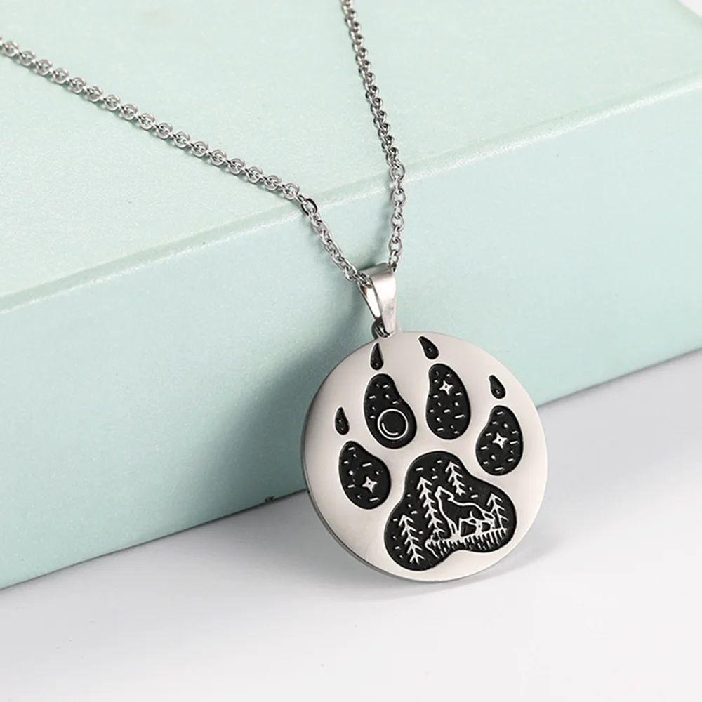 COOLTIME Animal Dog Wolf Cat Claw Pendant Necklace for Women Men Stainless Steel therian Necklaces best friends Couple Jewelry