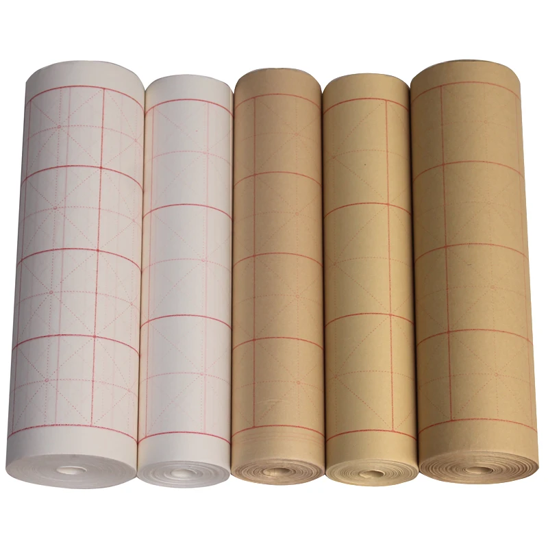 Rolling Bamboo Paper Calligraphy Paper Xuan Paper with Rice Grids Half Ripe Rice Papers for Calligraphy Writing Rice Papers