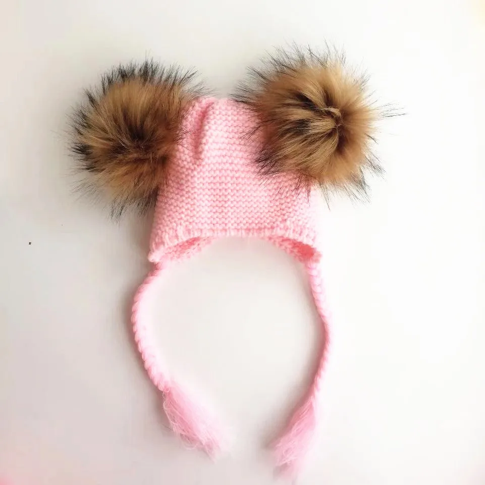 6 months to 3 years Baby Winter Earmuffs Warm Children Winter Hat Knitted Pompom Cotton Baby Warm Hat Cute Girls Boys Winter Hat