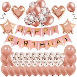 39pcs Rose Gold Latex Balloon Happy Birthday Banner Birthday Party Decoration Set Baby Shower Boy Girl Kids Adult Party Favors