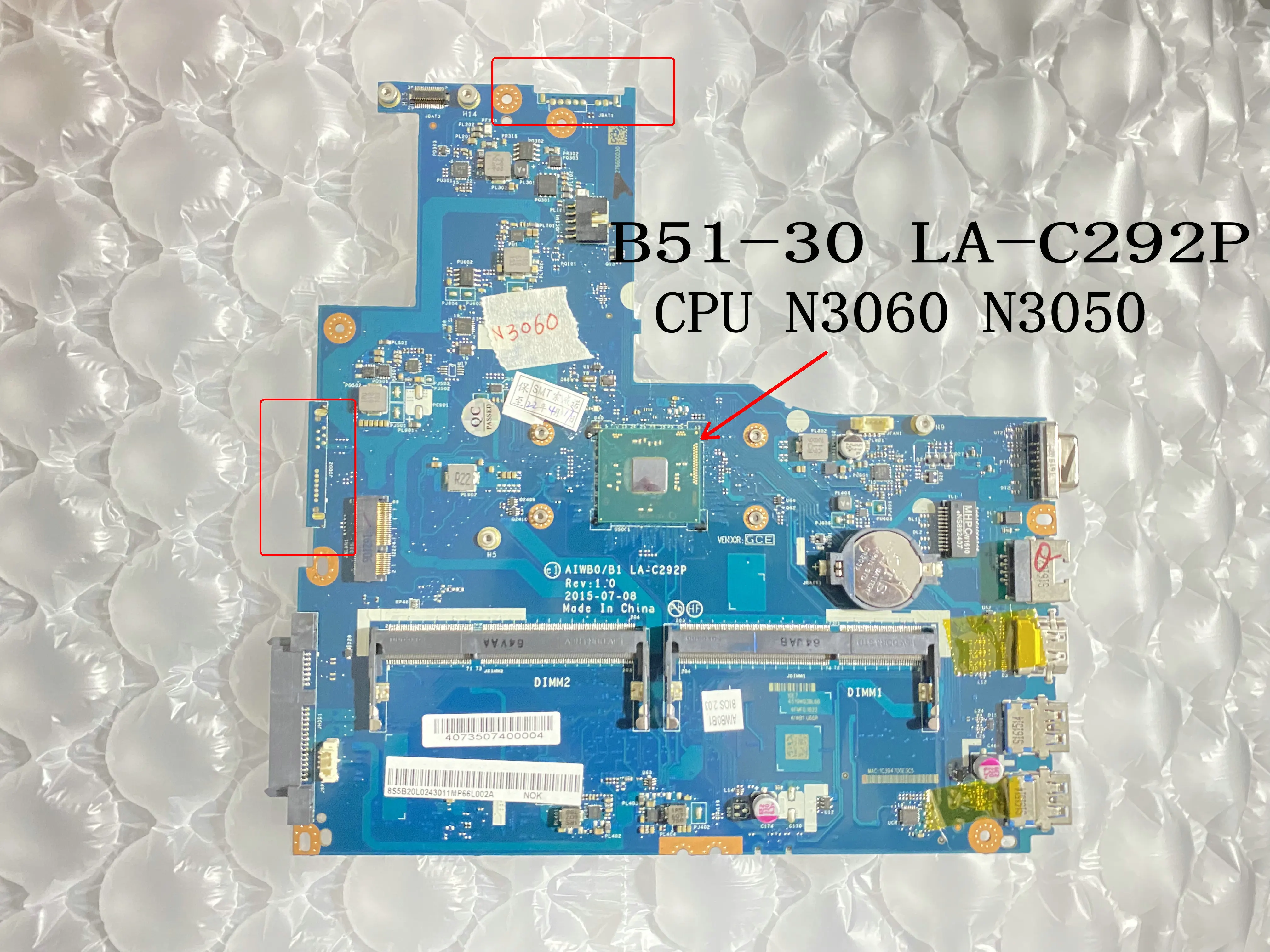 

BRAND NEW AIWB0/B1 LA-C292P FOR LENOVO B51-30 LAPTOP MOTHERBOARD ONBOARD PROCESSOR ( NO Fingerprint Connector )