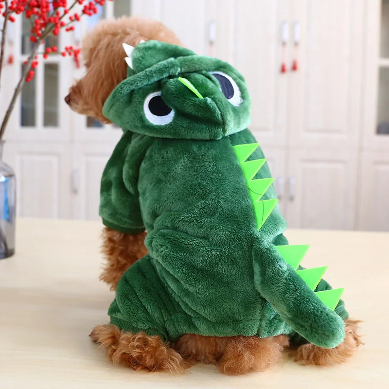 Pet clothing winter dinosaur transfiguration thickened plush coral warm Teddy Bomei four legged clothing