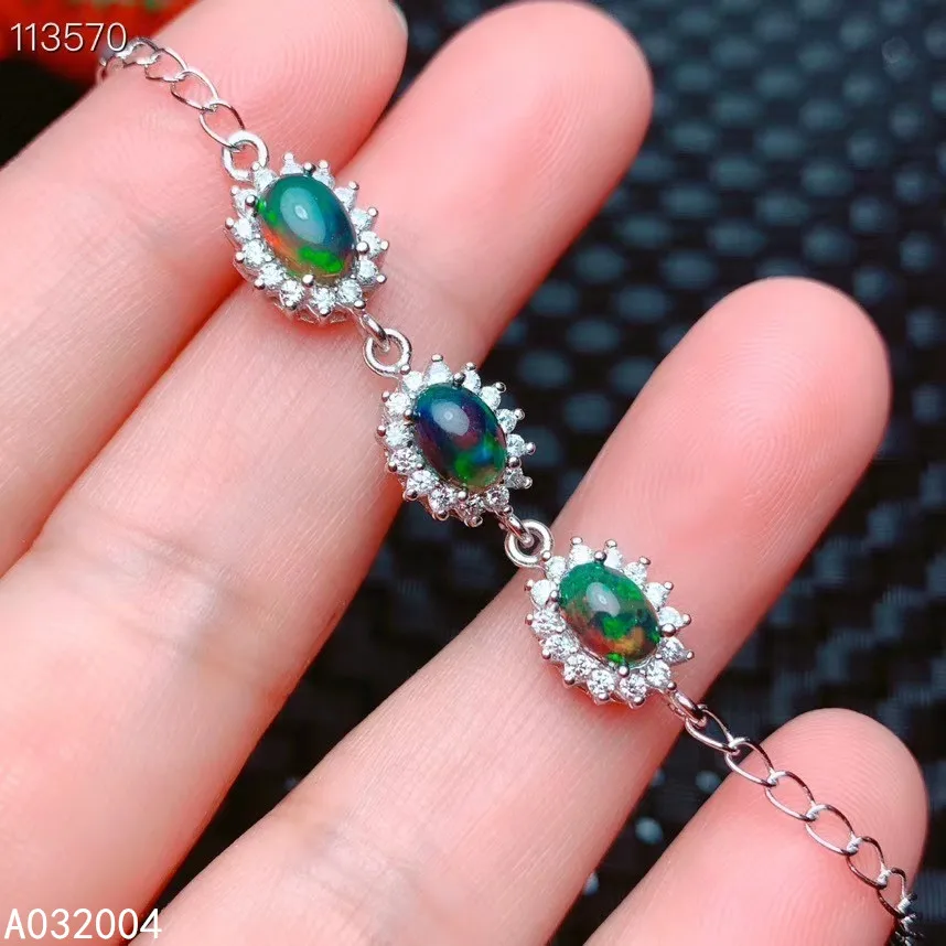 KJJEAXCMY Fine Jewelry 925 Sterling Silver inlaid black opal women hand bracelet trendy support detection