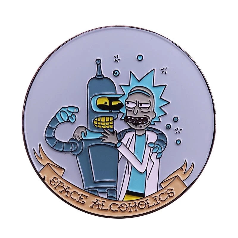 Bender Brooch Retro combat robot Enamel Pin Future world adventure Bender Rick White coat Bender