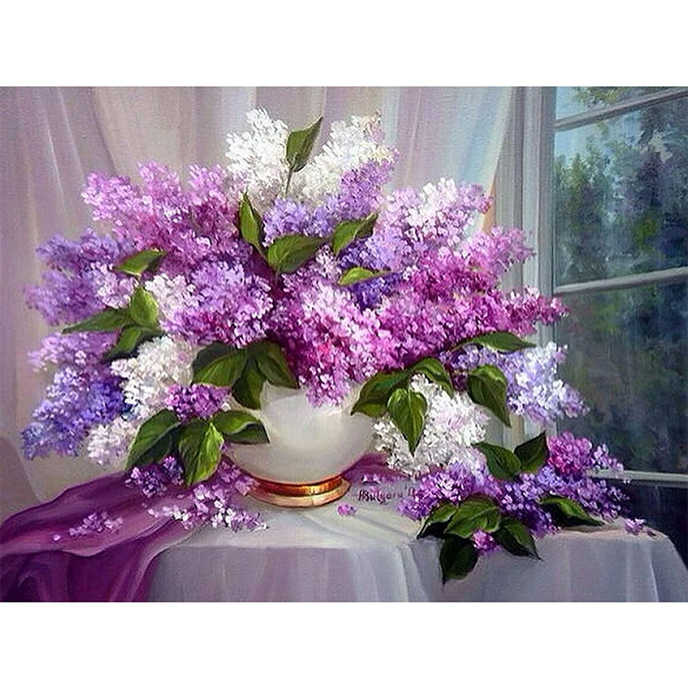 Flower Lilac Printed 11CT Cross-Stitch Complete Kit Embroidery Handmade Craft Needlework Painting Stamped Halloween For Adults