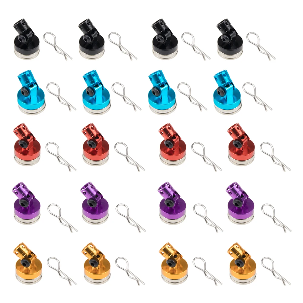 4PCS Alloy Magnetic Stealth Invisible Body Post Mount & R Clips Pin for 1/10 RC Car HSP Tamiya Redcat Axial SCX10