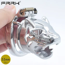 FRRK Cub Chastity Cage Leopard Cock Rings Metal Male Bondage Belt Devices BDSM Kinky Naughty Fetish Sex Toys for Men Lock Penis