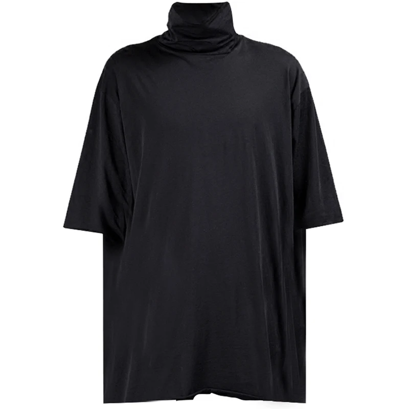 Men's new menswear high collar, rough edge, five-minute sleeves, loose, large size, short sleeves with short silhouette