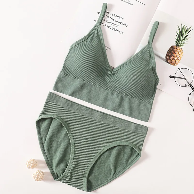 Women Bra Panties Set Seamless Bra Cropped Bralette Crop Top Low Back Brassieres Sexy Lingerie Push Up Bra Sexy Underwear Set